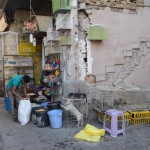 Kārtējās bazāra bildes izlaidīšu, jo pa īstam tagad jau točno esmu drošs, ka visi viņi izskatās vienādi! Tikai šeit, atšķirībā no iepriekš apmeklētajiem, vazājas grupas, kuras vada gids ar karodziņu. Tas, visticamāk, nozīmē to, ka te preču cenas diferencējas ārzemnieku un vietējo cenās. Tātad - neko nepirkšu! Parādīšu tikai suņu stendiņu, tādus gan pārāk bieži nesanāk redzēt.