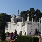 Pērļu mošeja - tādu uzcēla imperators Aurangzebs, savām privātajām lūgšanās vajadzībām. Slinkums taču iet ārpus forta, kāpēc neuzbūvēt pašam savu. Starp citu, mošejas kupoliņi agrāk bija pārklāti vara plāksnēm, bet briti savā laikā plāksnes norāva un pārdeva. Vara plāksnes! Vara! Nevis zelta. Mantkārīgie briti.